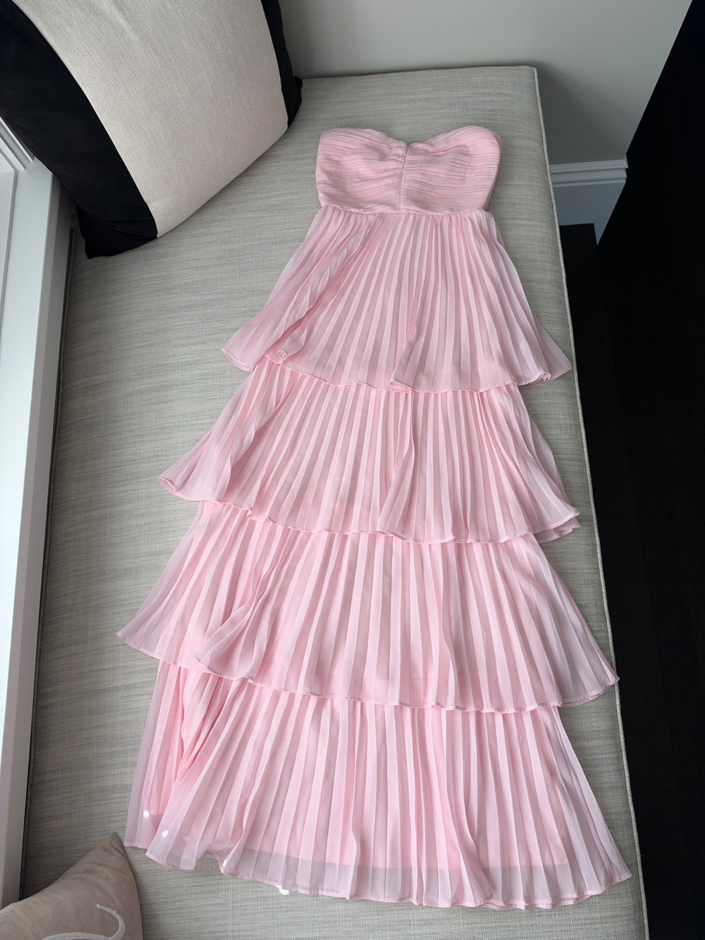 Lulu's Soft Pink Strapless Tiered Pleated Dress